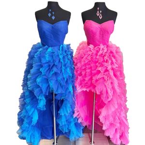 Hi Lo Hoco Dress 2023 Couleurs contrastées à volants Couches Jupe Lady Événement formel Robe de soirée de cocktail Homecoming Court Prom Pageant Gala 2k23 Corail Rose Bleu