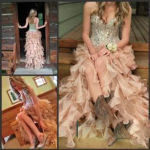 HI-LO Pink 2016 Prom Dresses met Corset Bodice Sweetheart Jurken Sexy Hoge Partij / Prom Dresses met Kristallen / Steentjes / Kralen