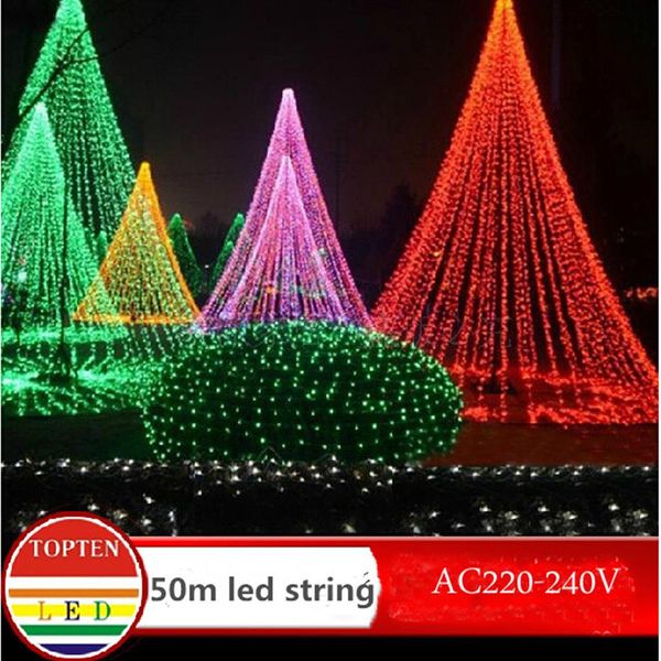 HI-Q impermeable 240 LED String Light 50M 220V-240V Decoración exterior Luz para fiesta de Navidad Boda 8 colores Interior exterior dec270O