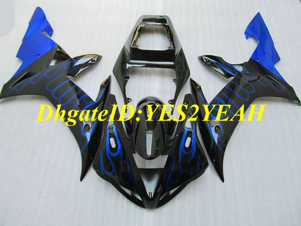 Kit de carenado de motocicleta de alta calidad para YAMAHA YZFR1 02 03 YZF R1 2002 2003 YZF1000 ABS llamas azules juego de carenados negros + regalos YE26