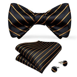 Hi-tie boog set luxe zwart goud gestreepte zijde zelf voor mannen laat vallen LH-0093 W220323