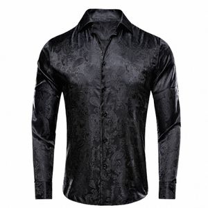 Hi-Tie Busin Chemises pour hommes Soie Paisley Noir Vert Violet Rouge Blanc Chemise à col rabattu Casual Formel pour cadeau de mariage masculin w7yg #