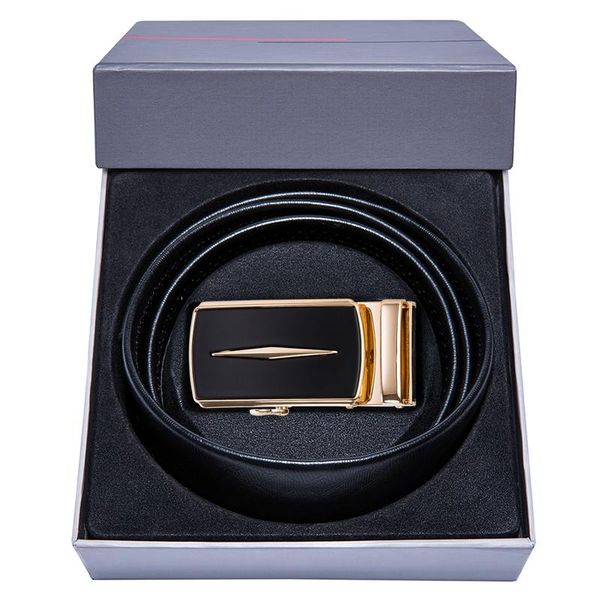 Hi-Tie – ceintures en cuir pour hommes, automatique, en peau de vache noire, sangle véritable, pour Jeans, design masculin