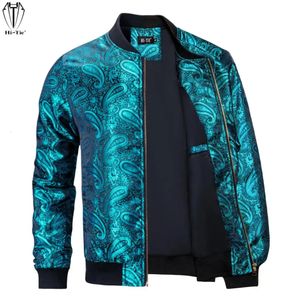 Hi-Tie Jacquard Paisley Veste pour homme Manteau à fermeture éclair Bomber léger Sportswear Streetwear Coupe-vent Golf Baseball Uniforme Tissu 240309