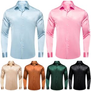 Hi-Tie Camisas de vestir de seda lisa de lujo para hombre Camisa de traje sólido rojo púrpura puro de manga larga Formal informal para regalo de negocios de boda 240219