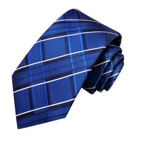 Hi-tie nieuwe gestreepte marineblauwe zijden elegante stropdas voor mannen bruidegom bruiloft mannen stropdas pocket square manchetjes accessoire groothandel groot