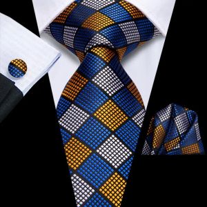 Hi-tie plaid marineblauwe zijden elegante stropdas voor mannen bruidegom bruiloft mannen stropdas pocket square manchetknop accessoire groothandel ontwerper