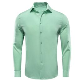 Hi-Tie Camisas para hombre de seda lisa lisa Vestido de solapa de manga larga Traje Camisa Blusa Boda Negocios Azul Menta Rosa Púrpura Verde Gris 240219