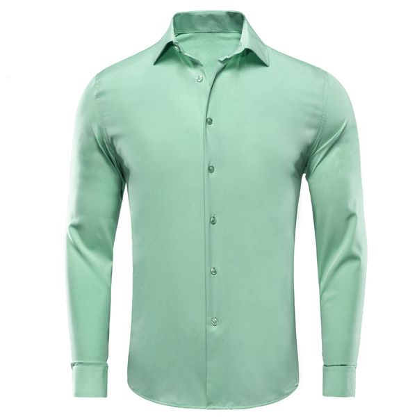 Hi-Tie Camisas para hombre de seda lisa lisa Vestido de solapa de manga larga Traje Camisa Blusa Boda Negocios Azul Menta Rosa Púrpura Verde Gris 240320