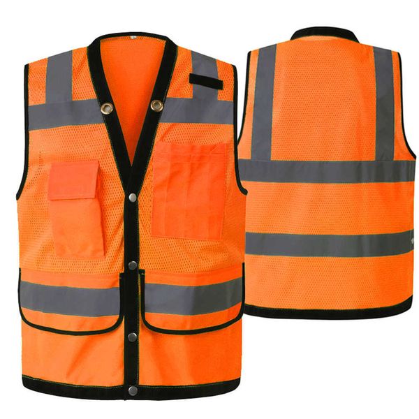 Gilet de sécurité réfléchissant industriel Gilet de sécurité haute visibilité Surveryor réfléchissant Gilet de sécurité en maille orange Veste Vêtements de travail haute visibilité