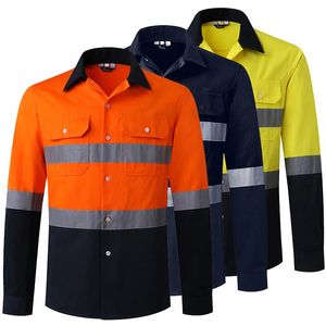 Chemise haute visibilité en coton, vêtements de travail de sécurité avec bande réfléchissante, manches longues, 240311