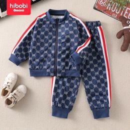 Hibobi 2 pièces pour enfants sport sweatshirt sweat mode imprimé rond à la fermeture à glissière et pantalon de survêtement adapté aux enfants de 1 à 6 240513