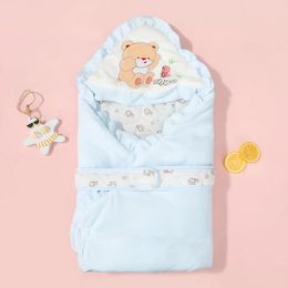 Hibobi born bébé 100% coton couleur unie ours Style couverture chaude bébé châle enfants Cape peluche Swaddle 240105