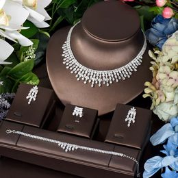 HIBRIDE Mode Blad 4 stks Sieraden Sets Voor Dubai Vrouwen Bruids CZ Oorbel Ketting parrure bijoux femme mariage N-1516 240228