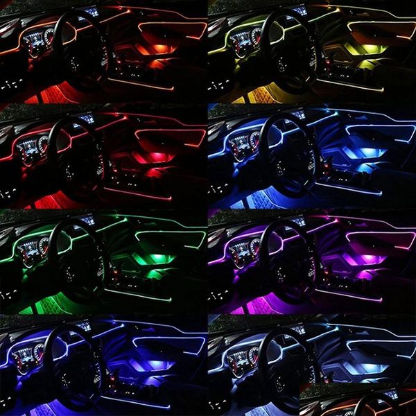 Hid Xenon Kits Interior del coche Neón RGB LED Luces de tira 4 5 6 en 1 Control de aplicación Bluetooth Ambiente decorativo Atmósfera Tablero Lamp2 Dh0Tm