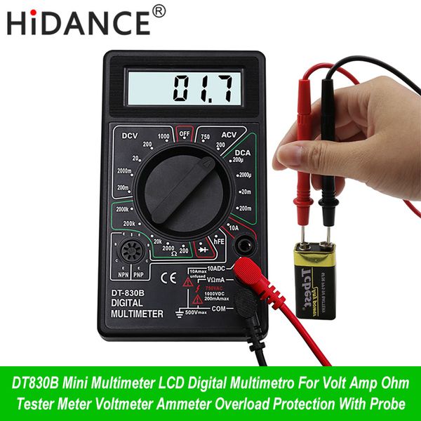 HiDANCE Mini multímetro Digital LCD para voltios amperios ohmios medidor voltímetro amperímetro protección de sobrecarga con sonda