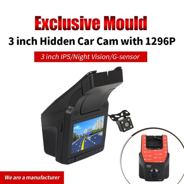 Caché Mini voiture Dvr 3 pouces 1080HD 170 degrés Angle caméra vue arrière enregistreur vidéo G-sensor 4 capteurs de stationnement DVR