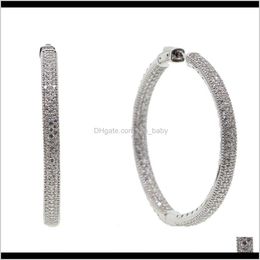 Boucles d'oreilles Hie Drop Delivery 2021 Micro Pave Cz Big Hoop Boucle d'oreille 25Mm 50Mm 2 Taille Mode Cubic Zirconia Brillant Sier Plaqué Classique Bijoux H