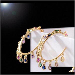 Hie Jewelry Drop Delivery 2021 Luxury Corful Zircon Hoop para mujer Classic Gold Alloy Metal Wedding Earrings Ladies Oorbellen Q32S # Jxuuw