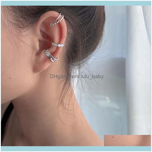 Hie Jewelry3Pcs/ensemble 925 Sterling Sier conception coréenne Zircon boucles d'oreilles géométriques femme Double torsion sans pince de guerre percée oreille manchette cerceau D