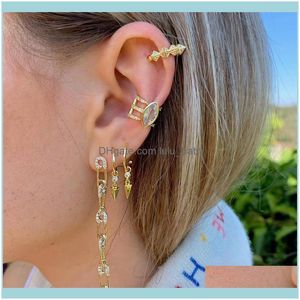 Hie Jewelryhip Hop Crystal Rhombus Stekels Oor Bone Clip zonder gaten voor vrouwen Fashion Charms Earrings sieraden 90s Style Friendship Hoop