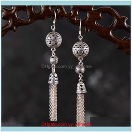 Hie bijoux 925 Sterling Sier style national classique avec des boucles d'oreilles rétro tassel et creux de charme bijoux pour femmes