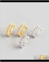 Hie Jewelryreal 925 Sterling Vintage Style Feuilles d'oreilles Sier Leaf Gold Fashion Hoop Zircon Fine Bijoux pour les filles et les femmes 17535911