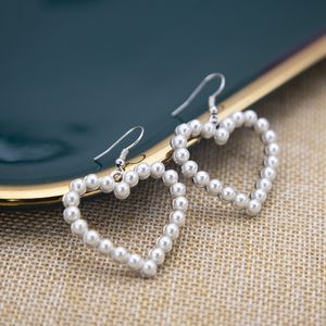 Hie JewelryWomens Pearl Hoop Boucles d'oreilles pour femmes Coeur Long Cercle Boucle d'oreille Bijoux de mode Géométrique Drop Livraison 2021 Prxpu