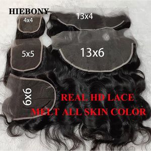 Hiebony Body Wave 13x6 HD Lace Frontal 100% Human Hair Invisable 5x56x67x7 Ferme Fermire Skins Pré-cueillette Hirline 240402