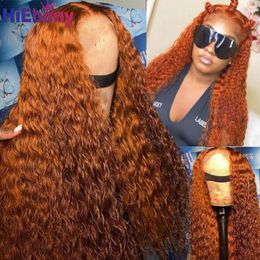 Hiebony vooraf geplukte Remy Human Hair Lace Voorpruiken Ginger Oranje Krullen 180% 13x6 Glueless frontale met babypruik