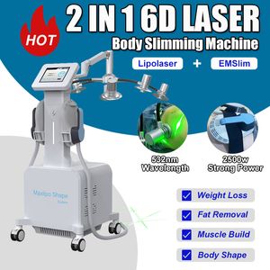 Máquina Lipolaser 6D Contorno corporal Eliminación de grasa HIEMT Dispositivo de construcción muscular EMSlim 532 nm Adelgazamiento Pérdida de peso Apriete la piel Equipo de uso en salón en casa