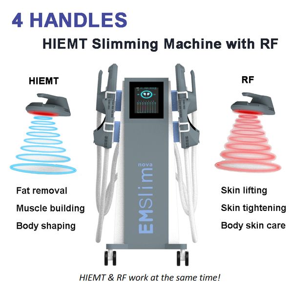 HIEMT Minceur RF Skin Lifting Machine Nova EMSlim Body Contouring Fat Remove Muscle Build Beauty Instrument avec 4 poignées de travail