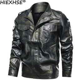 Hixhse Mens Motorfiets Jas Herfst Winter Mannen Faux PU Lederen Jassen Casual Borduurwerk Biker Coat Zipper Fleece Jacket 211110