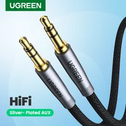 Cable auxiliar HiFi de 3,5mm, Cable de altavoz de Audio, conector 3,5 para guitarra, Cable trenzado plateado, Cable auxiliar para auriculares de coche