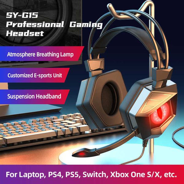 HiFi Stereo Bass Gaming Headphone con micrófono PC Laptop Video Game accesorios para PS4 XBOX Phone LED Boys Headset Gamer HKD230809