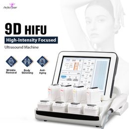 Máquina de adelgazamiento HIFU Ultrasonido enfocado de alta intensidad Levantamiento facial Modelado del cuerpo Dispositivo antiarrugas Salón de belleza Estiramiento de la piel 9D Eliminación de estrías