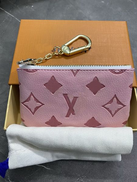 Diseño de lujo de alta calidad portátil rosa KEY P0UCH cartera clásica hombre/mujer monedero cadena bolsa con bolsa de polvo y caja de regalo