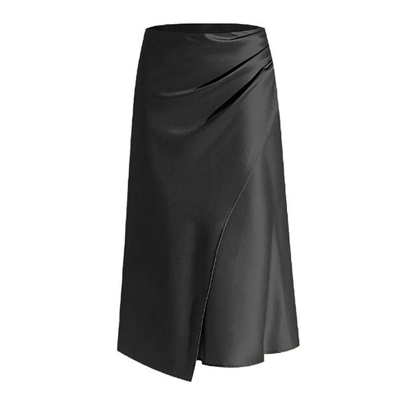 Haut 2024 Femme pour femmes Satin plissée divisée longue couleur unie à moitié zipper de poisson-queue enveloppe de hanpe