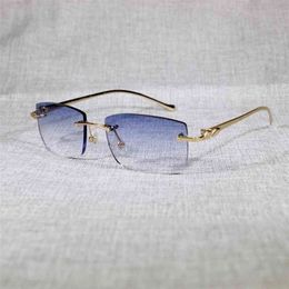 68% OFF qualité Vintage léopard lunettes de soleil sans monture ovale soleil cadre en métal nuances hommes été extérieur lunettes claires pour la lecture 166