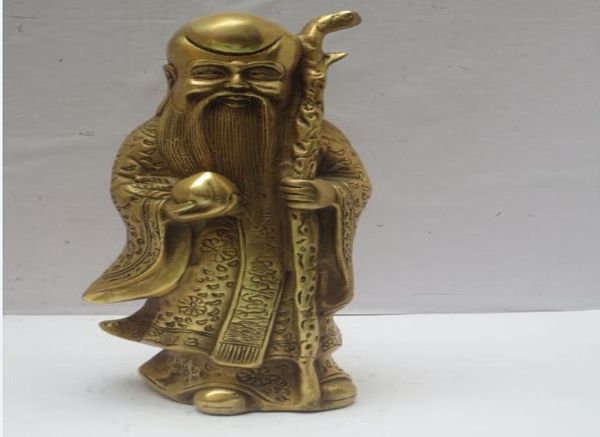 Statue de dieu de la longévité sculptée en laiton chinois, artisanat en métal de 8 pouces de haut, décoration de maison, Sculpture 7934409