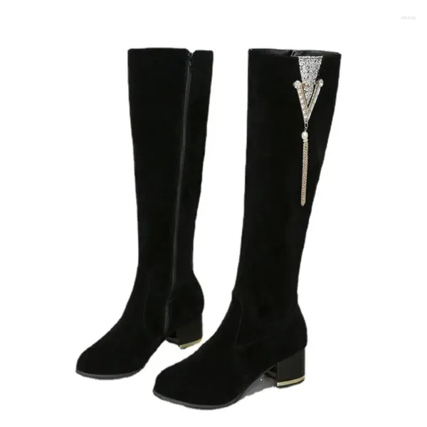 High 81 Automne Hiver épais Boots longs de talon Femme Black Black Side Women With Veet chaude Tall Tal Fin Kneehigh C34 677 181 1