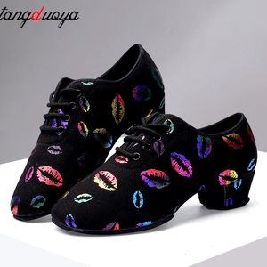 High 892 Heel Ballroom Sneakers Latin Dance Woman Black Close Toe Dancing Shoes For Women Lip Print 240125 35157 59096