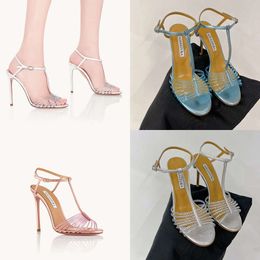 High Aquazzura Crystal décoratif Party Party Dîner chaussures de robe de créateur de sandales de sandales pour femmes 35-41 avec une boîte d'origine