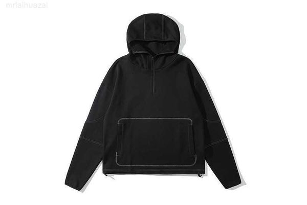 Pull à capuche noir à demi-fermeture éclair pour hommes, machine d'arcade haute, veste à capuche ninja ample de marque tendance