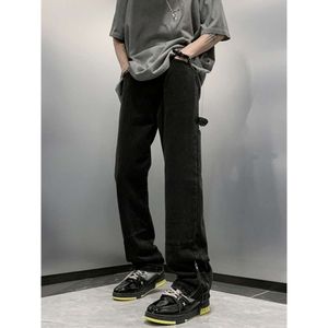 High Arcade Machine Capable Workwear Jeans pour hommes, lavés et vieillis, marque tendance Explosive Street Loose Zipper, pantalon long fendu à jambe large