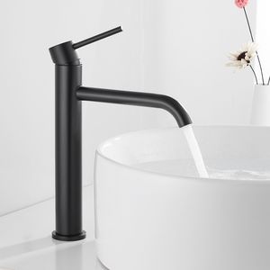 Robinet de lavabo de salle de bains haut, robinets noirs/brossés/blancs, lavage des mains, mitigeur à levier unique, robinets de lavabo avec tuyau HOTBEST T200710