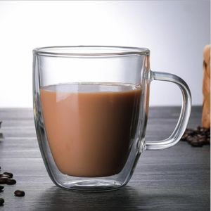 Vidrio doble grueso resistente al calor de borosilicato alto con asa Taza de café taza de té de la leche taza de cerveza taza de vidrio