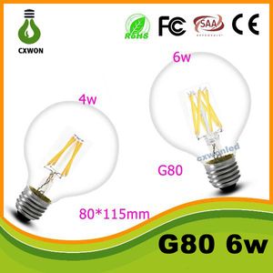 G80 LED Filament Bulb Licht Hoge Helderheid 50000HRS Levensduur CE ROHS UL E27 E14 B22 6W LED Filament Bulb voor binnendecoratie