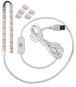 Tiras LED de alto brillo de 5V, regulables SMD2835, 2M, luces de espejo con alimentación USB, Interruptor táctil, luz trasera LED impermeable para TV LL