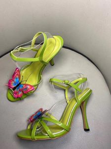 Sandales à talons hauts papillon pour femmes, chaussures de soirée, gladiateur vert, mariage, cheville fine bohème